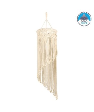 GloboStar® 36203 TUNISIA Boho Καπέλο Φωτιστικού- Μακραμέ Πλεκτό Χειροποίητο Μπεζ Βαμβακερό Νήμα - Μ30 x Π30  x Υ120cm